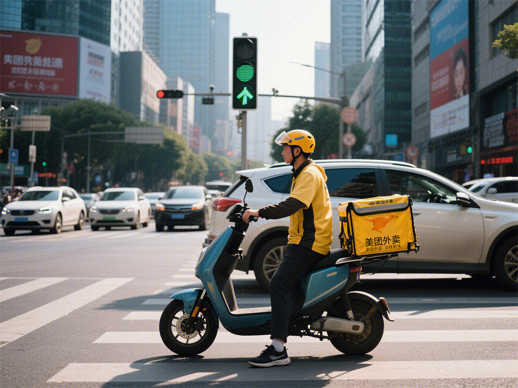 美团外卖 外卖员 骑手 外卖小哥 闹市区