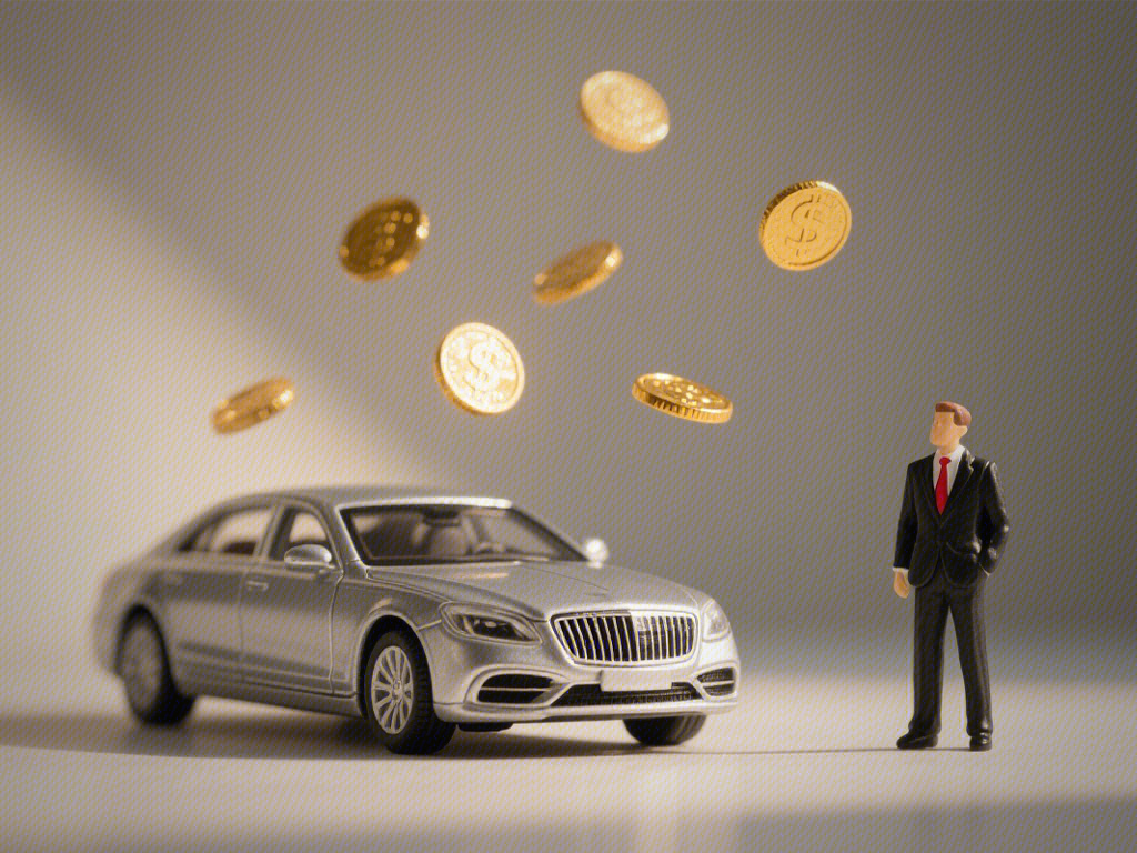 购车补贴 消费补贴 金币 资金 散落的金币 汽车 汽车销售员