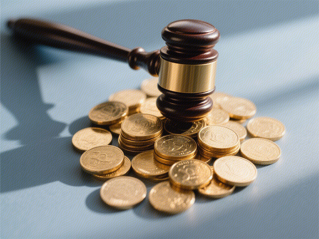法槌 起诉 诉讼 打官司 金币 货币 资金