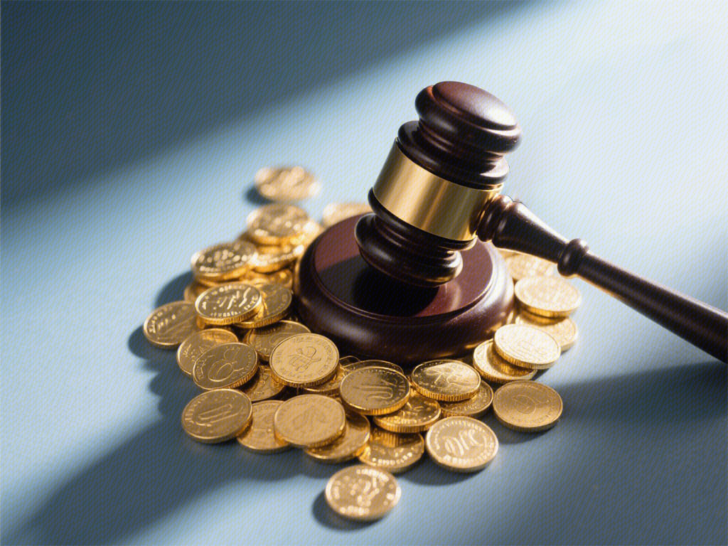 法槌 起诉 诉讼 打官司 金币 货币 资金