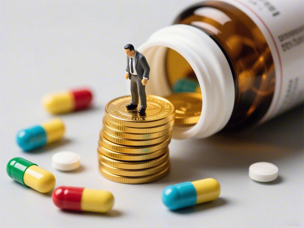 药企实控人 药瓶 药品 胶囊 药丸 药企领导人 药企董事长 金币 资金