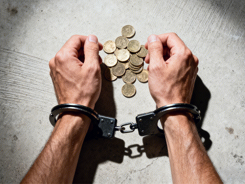 非法获利 不正当获取的利益 手铐 拘留 金币 资金