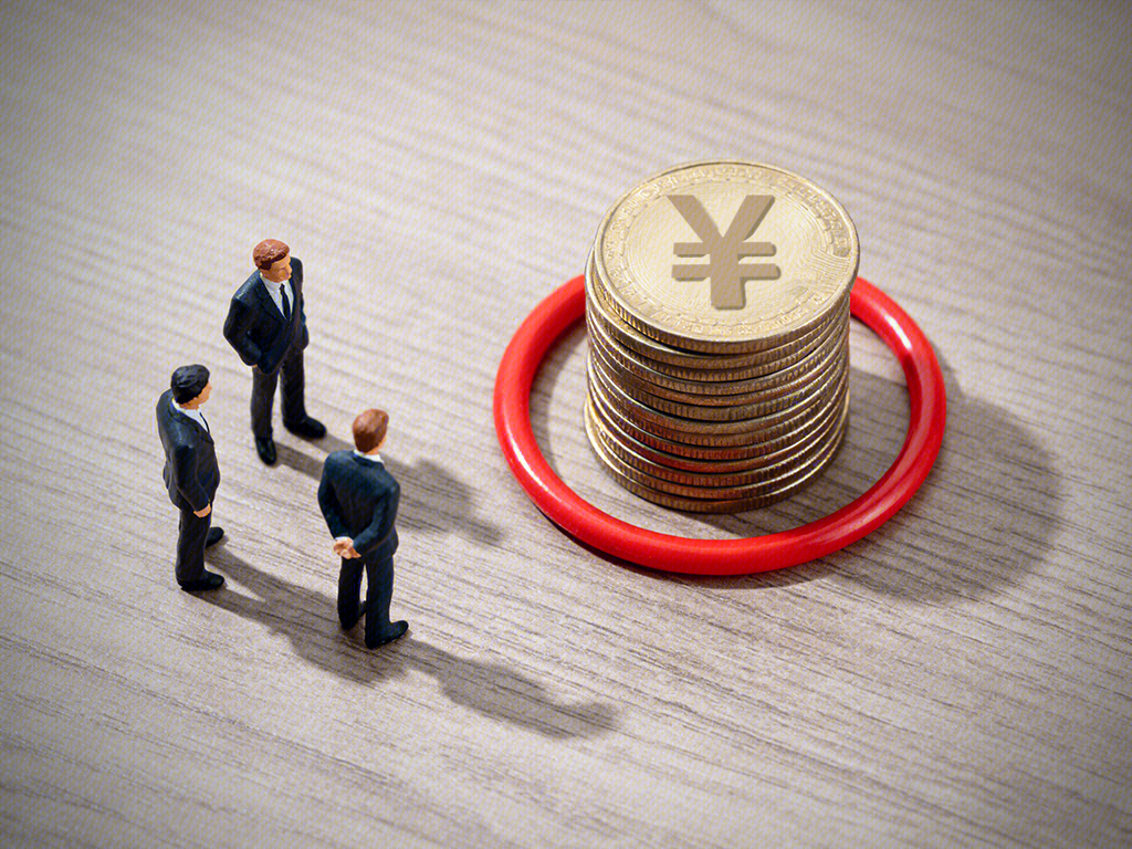 资金被套牢 红色圈圈 掉入陷阱 商人 模型小人 资金 金币