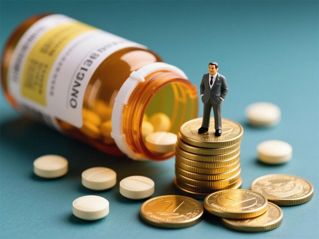 药企实控人 药瓶 药品 药丸 药企领导人 金币 资金