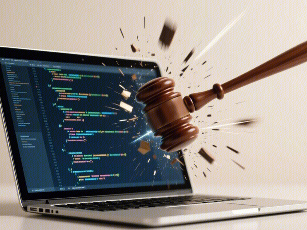 软件制裁 处罚 惩戒 法槌 电脑代码