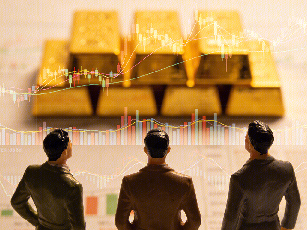 黄金概念股 黄金 金块 股市k线图 股民 投资者